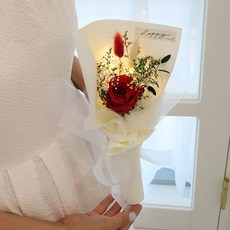 모리앤 생화 사랑하는 그대에게 프리저브드 조명 꽃다발 + 기프트박스 세트, 파이어레드, 1개