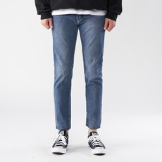 UNTAPPED 男性九分破損褲腳不收邊隱藏式鬆緊腰帶水洗丹寧褲