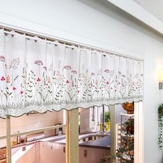 NASANDECO 野花刺繡窗幔 K73, 白色