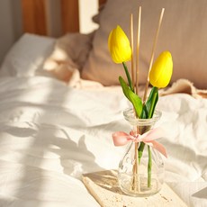 ASPASIA 春日花園擴香 100ml + 黃色鬱金香人造花 + 木質擴香棒 10入組, 1套, 亞麻丁香