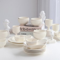 NICOTT 韓國製 Here 手工4人餐具組 28件, 選擇選項, 1個, 選項:棉象牙白