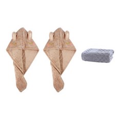 柔軟乾髮巾 SG29 2入 + 洗臉毛巾組, 卡其色, 1套