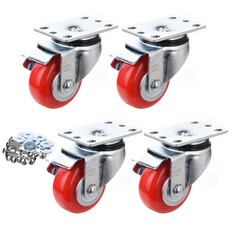 T-REX CASTER 78mm 旋轉煞車PU腳輪 P503S-2B 紅色 4入 + 墊圈 + 十字螺絲, 1套