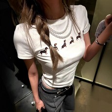PEONIST 女款臘腸犬印花短袖圓領T恤