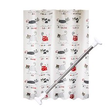 JLIFE Happy Cats快樂貓浴簾 + Seopeul浴簾桿套組, 多色(混合色), 1套