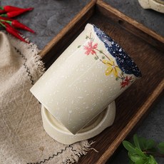 몬드스팟 도자기 물빠짐 세라믹 젓가락 수저통 받침대 세트 YY57423, D, 1세트