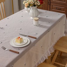 MarketA 蕾絲荷葉邊餐桌布, 140 x 100 cm, 白色, 1個