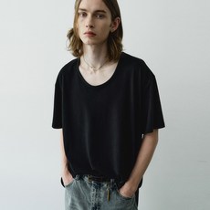 noirer 男款絲綢混紡U領半袖T恤