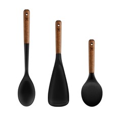 바겐슈타이거 플렉시벨 플래티넘 실리콘 3종, 볶음스푼 + 멀티스푼 + 주걱, 블랙, 1세트