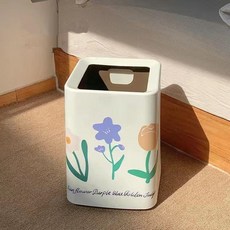 머니풀 플라워 프린트 원룸 휴지통 사각 8L, 파스텔