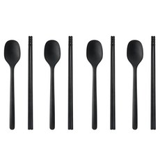 Easy Silly 方形矽膠四人份餐具組 (黑色), 黑色, 1組, 勺子 4p+筷子 4p