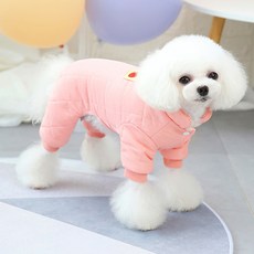 狗狗草莓圖案絎縫內刷毛四腳連身衣, 粉色的