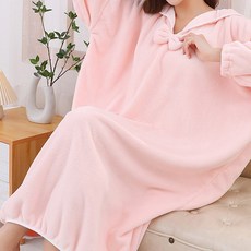 벨벳 후드 원피스형 샤워 가운, 핑크, 1개