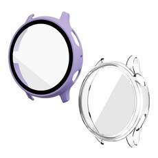 SPACE SHIELD 智慧型手錶鋼化玻璃多合1全覆蓋保護套 44mm 2入組, 薰衣草紫+透明