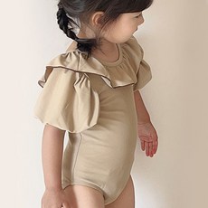 woojooi 女童泡泡荷葉邊連身泳裝 + 泳帽組