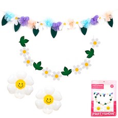 PARTYSHOW 雛菊花環+雛菊葉子花環+雛菊氣球 S號 2入, 1組, 雛菊花款拉旗(粉色 藍色 紫色)