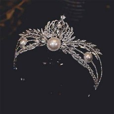 데이먼 아름다운 가운데 큰 진주 포인트 셀프 웨딩 티아라 MNB002, 실버, 1개
