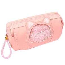 OON 貓咪造型亮片鉛筆盒, 粉色的, 1個