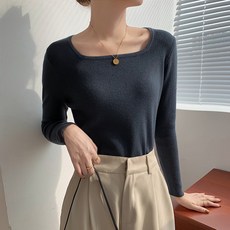 레몬소울 여성용 에디 골지 스퀘어넥 니트티