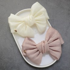 HanNal 絲綢珍珠大蝴蝶結自動髮夾2件組