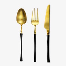 벨르디자인 패트릭 디너 커트러리 3종 세트, 골드블랙, 1세트, 디너스푼 + 디너포크 + 디너나이프