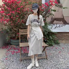 마켓에이 여성용 베어타운 레터링 박시 롱 원피스티 빅사이즈 포함