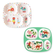 設計款分隔餐盤2件組, 餐盤 2入, 馬戲團款+植物款