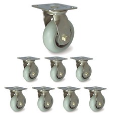 MASTER. S 不鏽鋼腳輪 127mm 重型不鏽鋼 無噪音 軸襯 白色 平板型 旋轉 S DS 3350 ELP-S, 8個