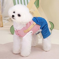 DING DONG PET 寵物條紋牛仔吊帶褲, 1個, 藍色