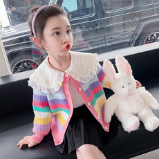 Orenjidamom 女童彩虹線條開襟衫