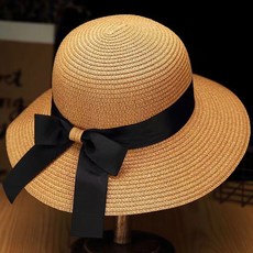 Mabso Shop 黑色長緞帶可愛藺草草帽 HR195