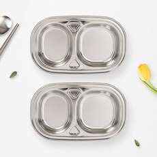 RAONNURI 優質全不鏽鋼2格分隔盤 A款, 2個, 單一顏色