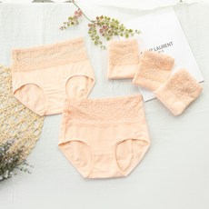 MALAMUTE Cotton Wear 純棉蕾絲高腰包覆內褲, 蜜桃色
