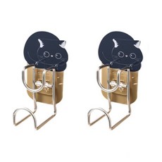 더벨라 벽걸이 고양이 캐릭터 다용도 접착 스텐 후크걸이, 블랙, 2개