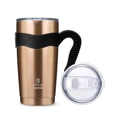 캐리보틀 스탠다드 스테인레스 보온보냉 텀블러 + 전용 손잡이, 코퍼(텀블러), 블랙(손잡이), 600ml, 1개