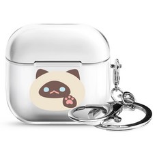 아이무이 냥이퍼피 에어팟 4세대 투명 하드 케이스 + 키링 세트, 샴, 1세트