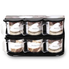 MOONIL CHEMICAL 圓形調味罐+湯匙組 黑色, 1組, 調味盒 6入+湯匙 6入+架子