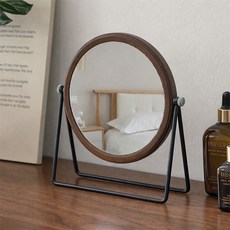 Mabso Shop 復古圓形原木雙面桌鏡 HR2602, 黑胡桃木