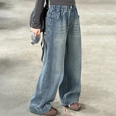 ABeaf 側邊線條簡約水洗寬版牛仔褲