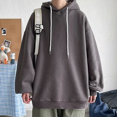 春季休閒寬鬆素色套頭連帽T恤