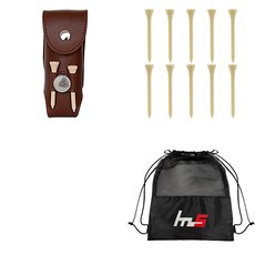 NAYASTYLE 高爾夫球袋 棕色 + 木製高爾夫長球釘 10入 + 球袋組 GFYP-140 + 182-3PU, 棕色(高爾夫球袋), 木製(高爾夫球釘)