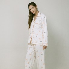 안나앤코 여성용 체리패턴 요루면 긴팔 파자마 상하의 세트