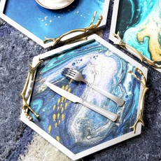 現代水磨石托盤, 深藍色