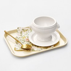 Horeca 獅頭雙耳洋蔥湯碗 小 + 托盤組, 1套, 奶油白