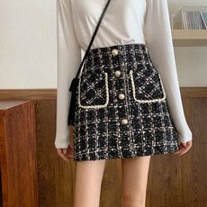 Goodif 淑女風修身格紋毛呢迷你裙