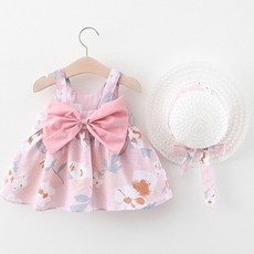 JOY MULTI 蝴蝶結花朵印花無袖洋裝+帽子