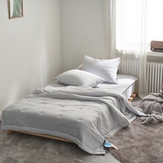 reona 超細纖維涼感水洗薄被+枕頭套組, 灰色