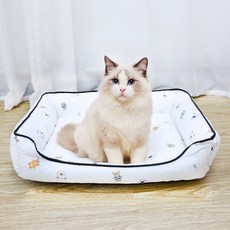 Honey Bubble 寵物條紋滾邊熟睡方型坐墊, 1個, 小熊