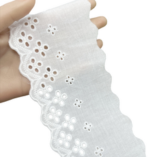 KHOHIMO 服飾改造 DIY 大腸髮圈製作 棉刺繡蕾絲 8 x 450 cm 5W0605, 1個, 白色