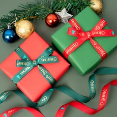 Good given 聖誕節字母樹緞帶 15mm 2款組, 綠色, 紅色, 1套, 9m